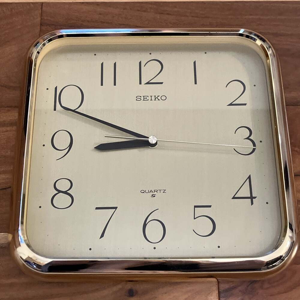 Vintage Seiko Quartz Wall Clock Square Gold Tone Japan 1980's Cottage Grandpa